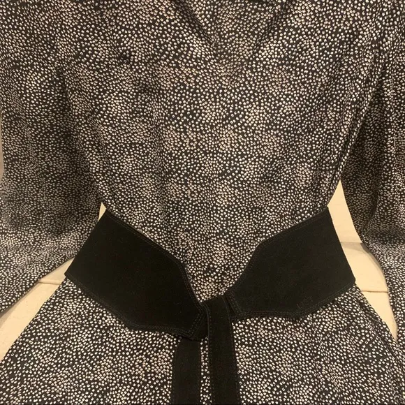 Club Monaco black and cream dots silk V neck Dress with  pockets