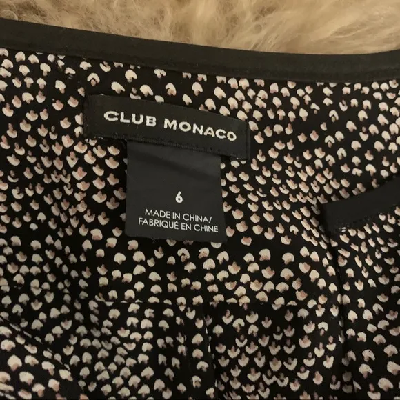 Club Monaco black and cream dots silk V neck Dress with  pockets