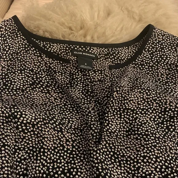 Club Monaco black and cream dots silk V neck Dress with  pockets