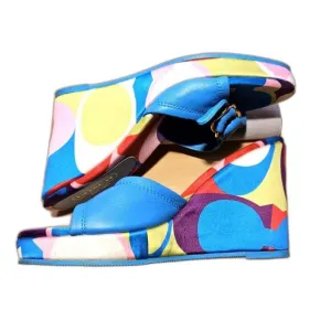 Coach Aqua Corryanna Nappa Sateen &amp; Leather Slip On 4 Inch Wedge Sandals