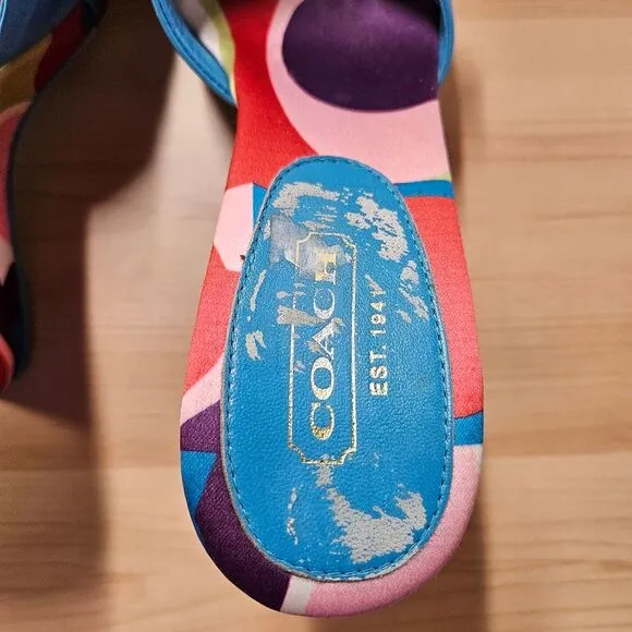 Coach Aqua Corryanna Nappa Sateen &amp; Leather Slip On 4 Inch Wedge Sandals