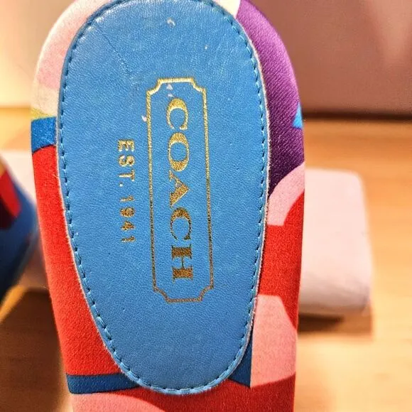 Coach Aqua Corryanna Nappa Sateen &amp; Leather Slip On 4 Inch Wedge Sandals