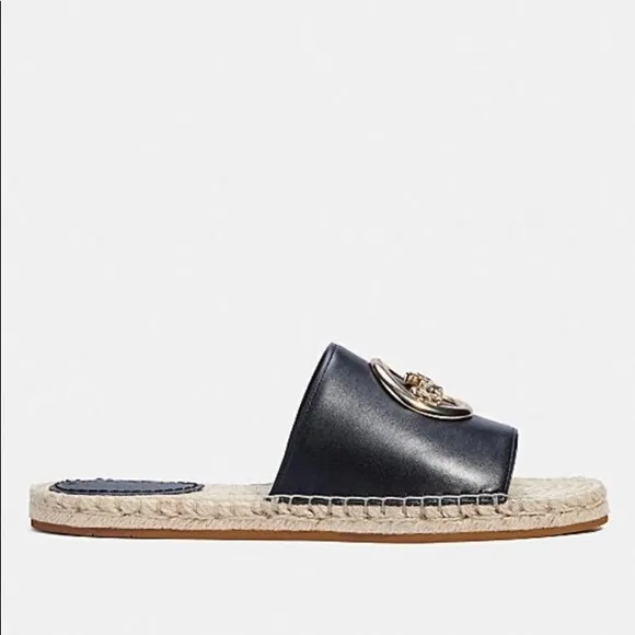COACH  Black Leather Espadrille Sandals