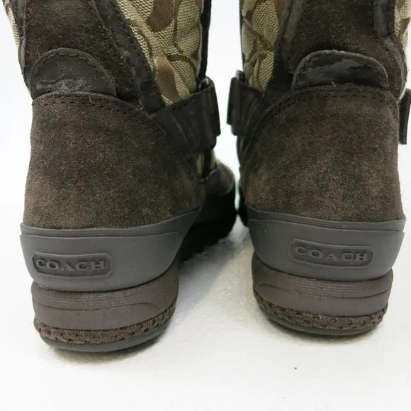 Coach Signature Mariette Fur Trim Canvas Boots Size 5.5 M