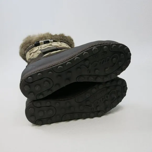 Coach Signature Mariette Fur Trim Canvas Boots Size 5.5 M