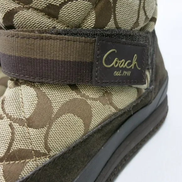 Coach Signature Mariette Fur Trim Canvas Boots Size 5.5 M