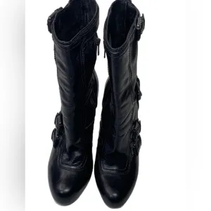 COACH Womens Marsha Mid Calf Black Leather High Heel Booties Boots sz 8