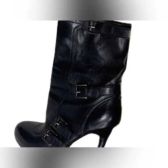 COACH Womens Marsha Mid Calf Black Leather High Heel Booties Boots sz 8