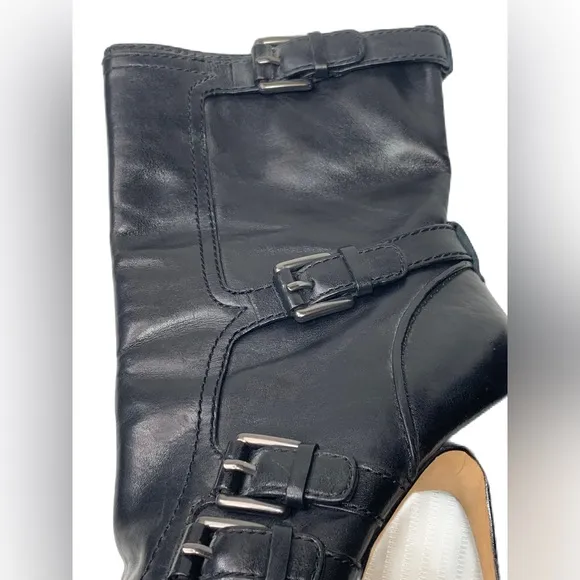 COACH Womens Marsha Mid Calf Black Leather High Heel Booties Boots sz 8
