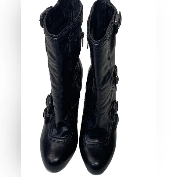 COACH Womens Marsha Mid Calf Black Leather High Heel Booties Boots sz 8