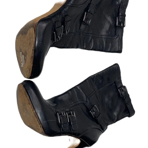 COACH Womens Marsha Mid Calf Black Leather High Heel Booties Boots sz 8