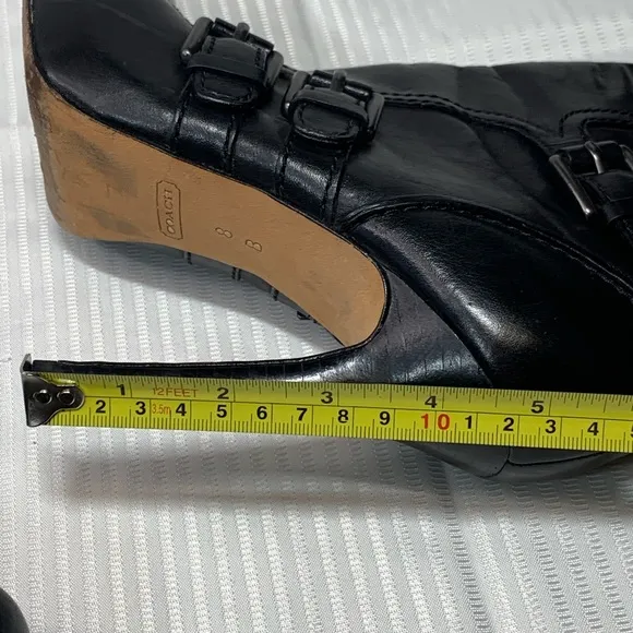 COACH Womens Marsha Mid Calf Black Leather High Heel Booties Boots sz 8