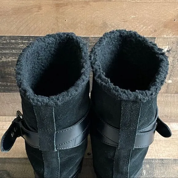 Coach Women’s Black Buckle Zena Cold Weather Shearling Suede Rubber Boots Size 6