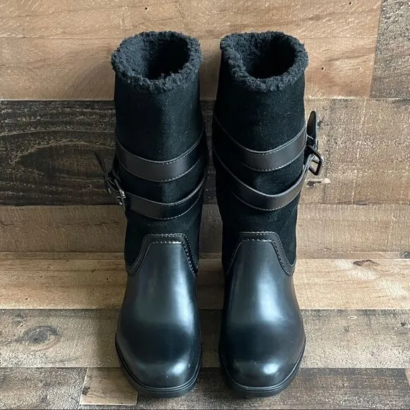 Coach Women’s Black Buckle Zena Cold Weather Shearling Suede Rubber Boots Size 6