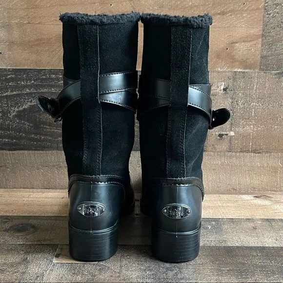 Coach Women’s Black Buckle Zena Cold Weather Shearling Suede Rubber Boots Size 6