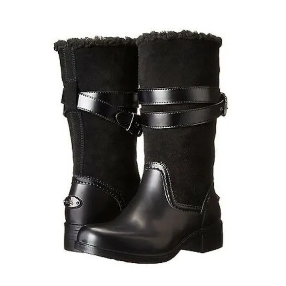 Coach Women’s Black Buckle Zena Cold Weather Shearling Suede Rubber Boots Size 6