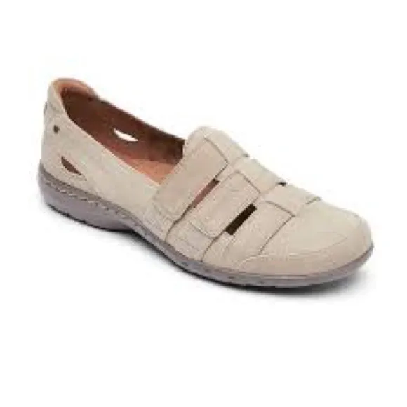 COBB HILL PENFIELD LEATHER STRAPPY WOVEN SLIP ON LOAFERS DOVE NOB SZ 7.5 EE