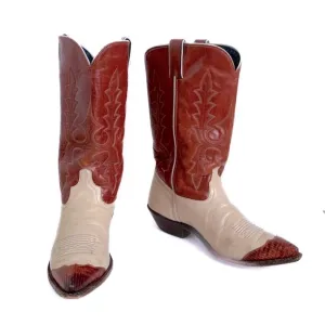 Code West Cowboy Western Boots in Cream &amp; Brown 42371 Size 8.5