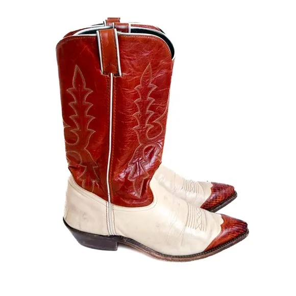Code West Cowboy Western Boots in Cream &amp; Brown 42371 Size 8.5