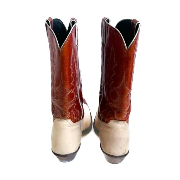 Code West Cowboy Western Boots in Cream &amp; Brown 42371 Size 8.5