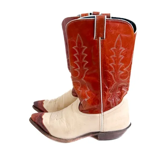 Code West Cowboy Western Boots in Cream &amp; Brown 42371 Size 8.5