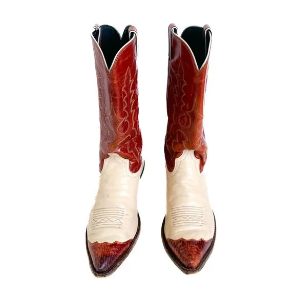 Code West Cowboy Western Boots in Cream &amp; Brown 42371 Size 8.5