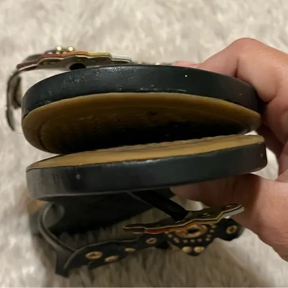 COLE HAAN black lobster sandals with gold studs