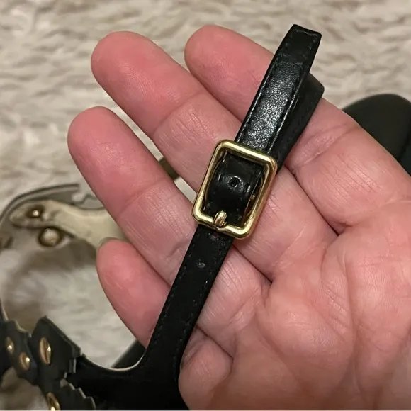 COLE HAAN black lobster sandals with gold studs