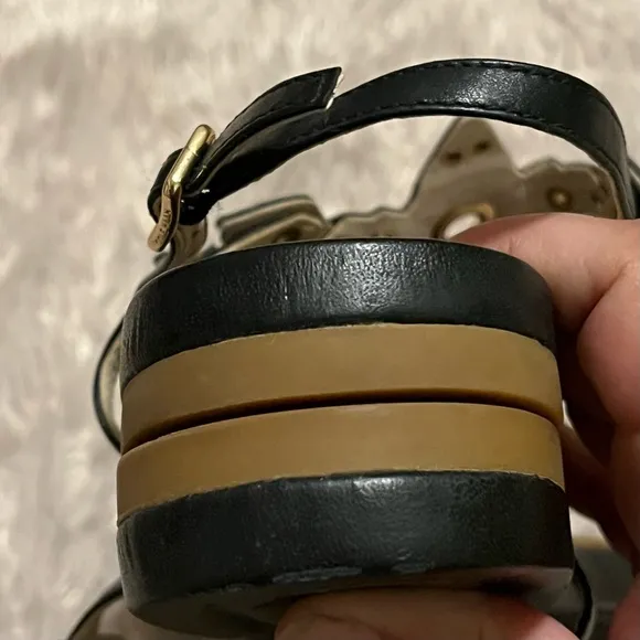 COLE HAAN black lobster sandals with gold studs