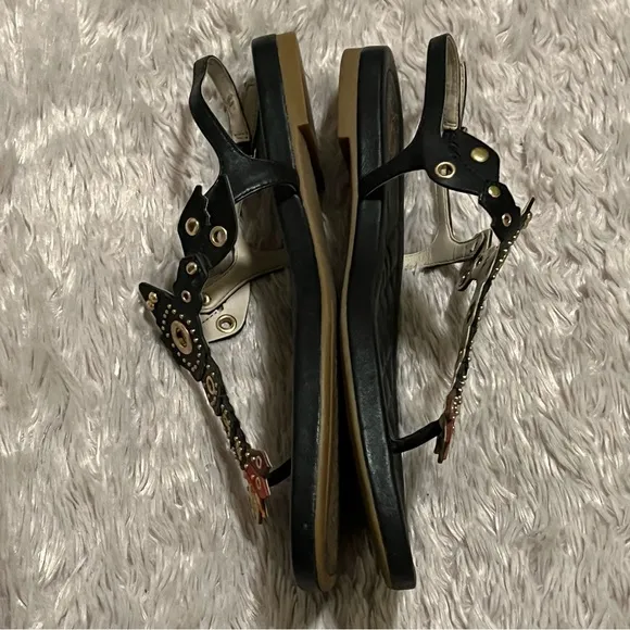 COLE HAAN black lobster sandals with gold studs
