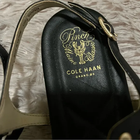 COLE HAAN black lobster sandals with gold studs