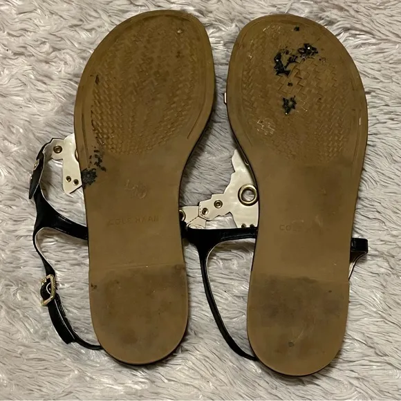 COLE HAAN black lobster sandals with gold studs