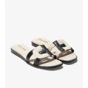 Cole Haan Chrisee Sandals Womens US 10 Black Ivory Leather Canvas Slip On FZP522