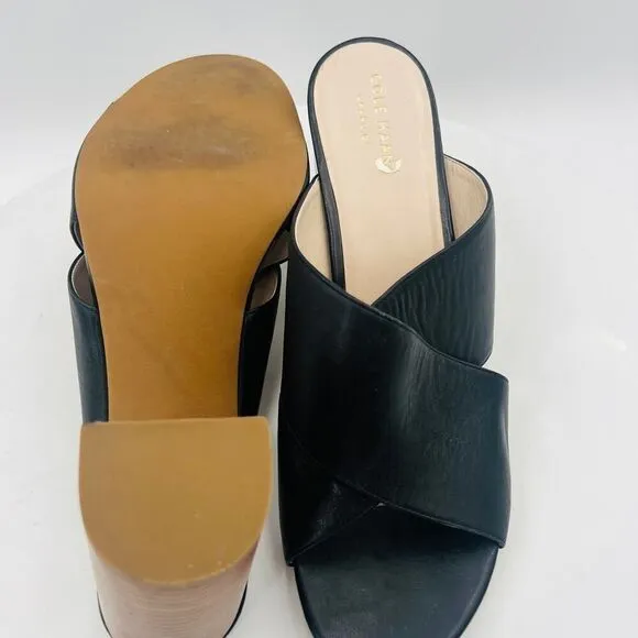 Cole Haan Gabby Leather Block Heel Black Sandals Size 10