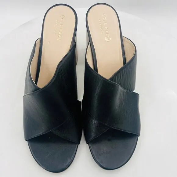Cole Haan Gabby Leather Block Heel Black Sandals Size 10