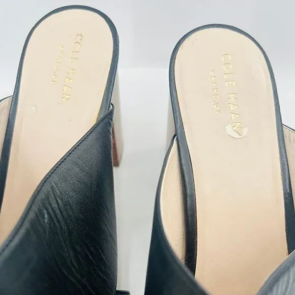 Cole Haan Gabby Leather Block Heel Black Sandals Size 10