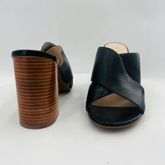 Cole Haan Gabby Leather Block Heel Black Sandals Size 10