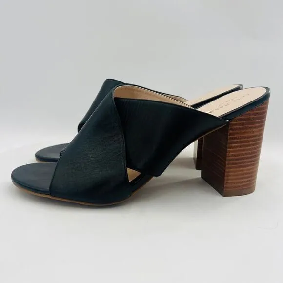 Cole Haan Gabby Leather Block Heel Black Sandals Size 10