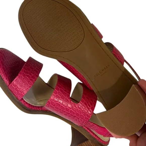 Cole Haan Grandseries Pink Embossed Leather Heeled Sandals Size 8.5