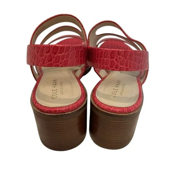 Cole Haan Grandseries Pink Embossed Leather Heeled Sandals Size 8.5