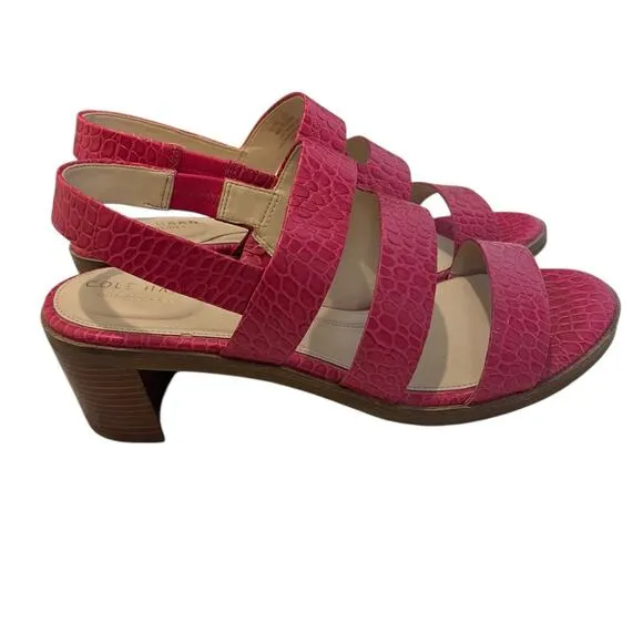 Cole Haan Grandseries Pink Embossed Leather Heeled Sandals Size 8.5