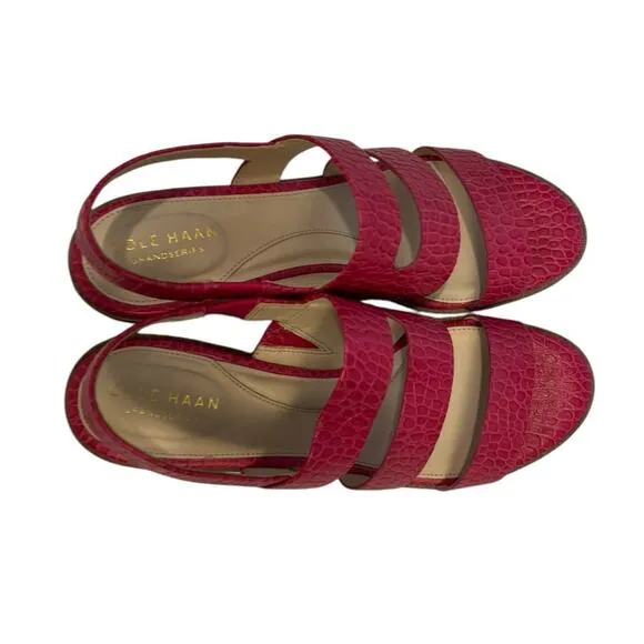 Cole Haan Grandseries Pink Embossed Leather Heeled Sandals Size 8.5