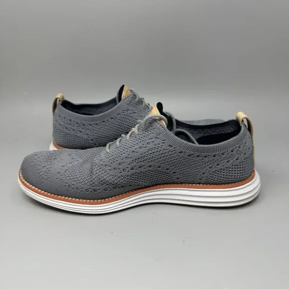 Cole Haan Mens Original Grand Stitchlite Gray Knit Oxford Shoes Size 9M