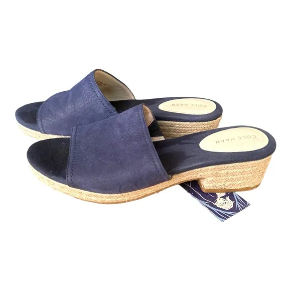Cole Haan Suede Leather Blue Slip On Sandals Size 8B