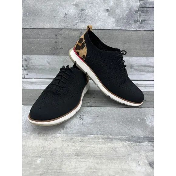 Cole Haan ZERØGRAND Black Knit‎ Sneakers with Leopard Print Sneakers Sz 8.5