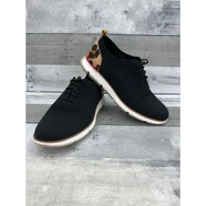 Cole Haan ZERØGRAND Black Knit‎ Sneakers with Leopard Print Sneakers Sz 8.5