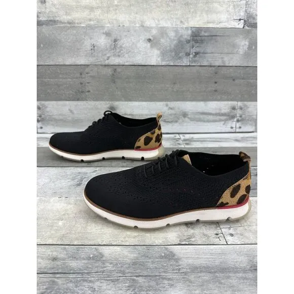 Cole Haan ZERØGRAND Black Knit‎ Sneakers with Leopard Print Sneakers Sz 8.5
