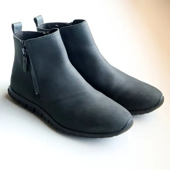Cole Haan Zerogrand Black Nubuck Leather Waterproof Ankle Boots Booties Size 6