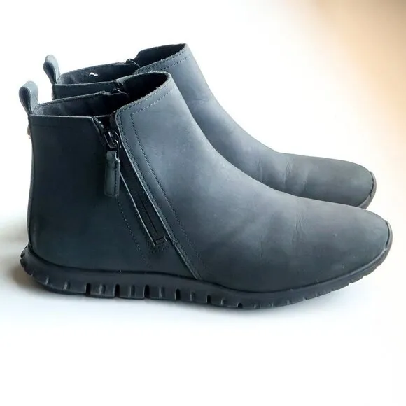 Cole Haan Zerogrand Black Nubuck Leather Waterproof Ankle Boots Booties Size 6