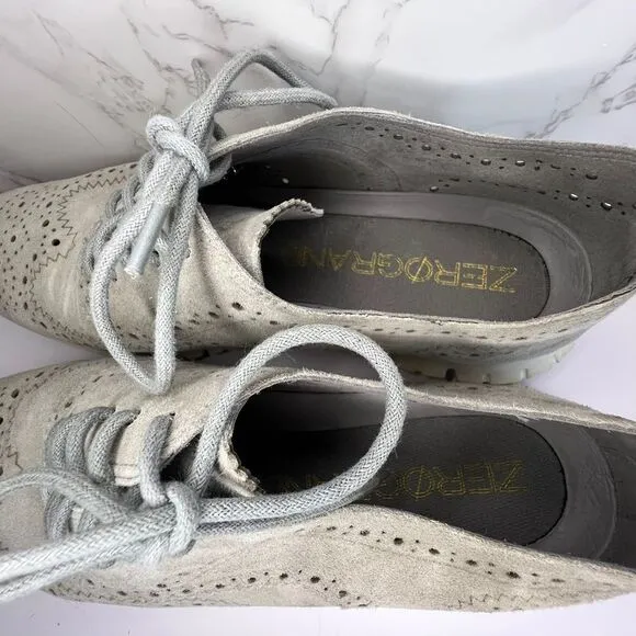 Cole Haan Zerogrand‎ Wingtip Oxford Gray Suede Lace Shoes Women's Size 9.5